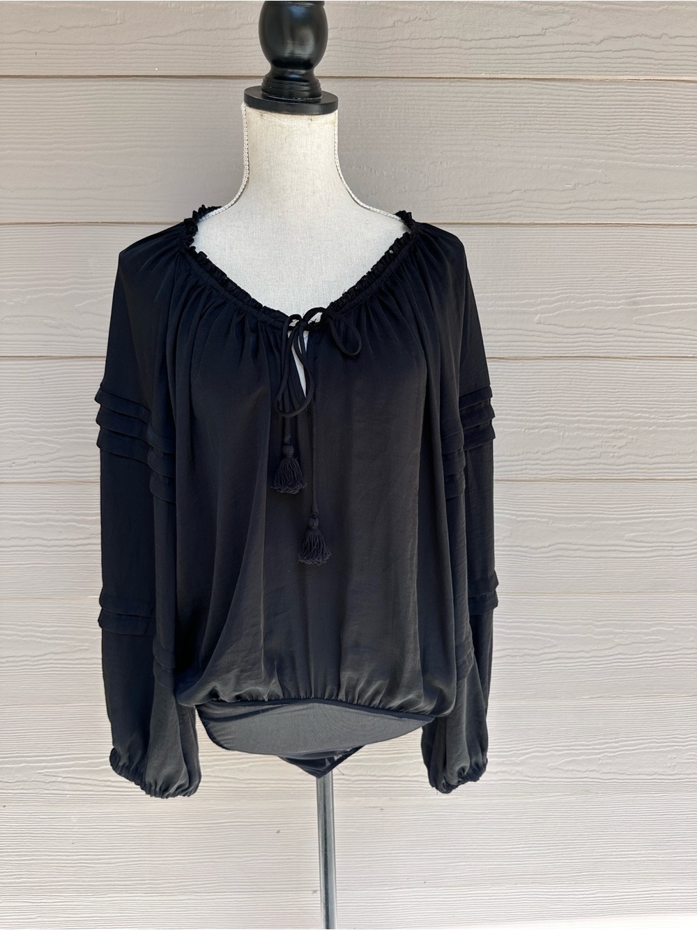 Intimately By Free People Womens Black Long Sleeve Bodysuit Sz M (C23)